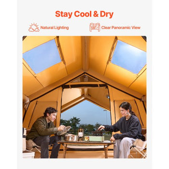 Inflatable Tents for Camping, 8-12 Person Easy Setup Blow up Tent with Hand Pump, 4 Season Luxury Glamping Tent with 2 Skylights, Canopy, Stove Jack, 2 Doors & Mesh Windows (Include Storage Bag)