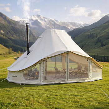 Canvas Bell Tent, 4 Seasons 19.7 x 13.12 x 10.17 ft Yurt Tent for Camping with Stove Jack, Poly-Cotton Canvas Breathable Holds up to 12 People, for Family Camping Glamping Outdoor Hunting Party