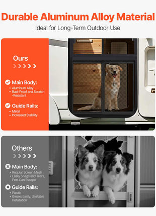 RV Screen Door Protector, 24.5 x 20 inch Door Grille, Easy to Install and Disassemble, Reinforced Breathable Protective Mesh, Aluminum Alloy Camper RV Entry Protector for Pet Protection, Black