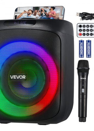 Karaoke Machine for Adults, 30W, 6.5-inch Portable Bluetooth Speaker with 2 Wireless Microphones, LED Light, TWS Function, Handle, Support Micro TF Card, USB, AUX, for Home Karaoke Party Singing