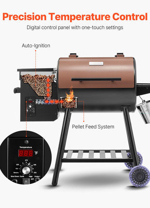 Wood Pellet Grill Smoker, 8 in 1 BBQ Grills for Outdoor Cooking, 456 Square Inches Cook Area Electric Grill and Smoker, with Digital Controller, Meat Probe, 500°F Max Temperature, Black