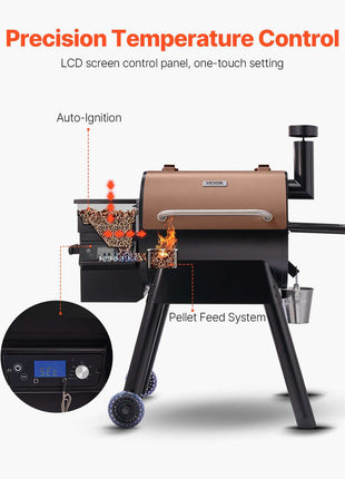 Wood Pellet Grill Smoker, 8 in 1 BBQ Grills for Outdoor Cooking, 575 Square Inches Cook Area Electric Grill and Smoker, with LCD Screen Controller, Meat Probe, 500°F Max Temperature, Black