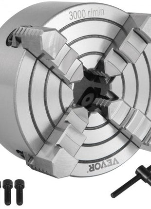 K72-125 Lathe Chuck, 5 Inch, 4-Jaw, Independent Metal Lathe Chuck with Reversible Jaw, Cast Iron Body, 0.276 -2.244 in Internal 1.89 -4.92 in External Jaw Clamping Range, for Lathes Machine
