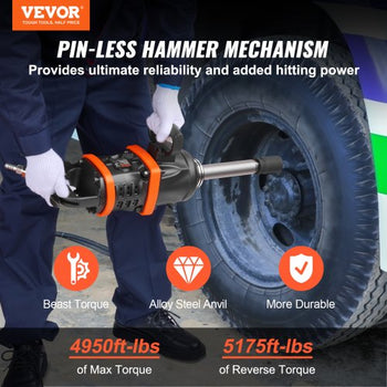 1 Inch Air Impact Wrench, Up to 5175 ft-lbs Beast Reverse Torque Output Pneumatic Impact Gun w/ 8 Inch Extended Anvil for Repairs and Maintenance of Heavy Duty Machinery / Semi-Truck / Bus