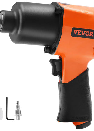 VEVOR 1/2" Impact Wrench, orange and black, durable construction, includes lubricant and socket adapter.