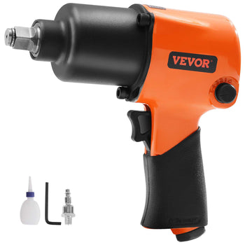 VEVOR 1/2" Impact Wrench, orange and black, durable construction, includes lubricant and socket adapter.
