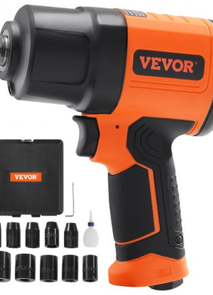 1/2-Inch Air Impact Wrench, High Torque Up to 1400 ft-lbs, Lightweight 4.6 lb Design Pneumatic Impact Gun with 11-PCS 1/2-Inch Drive CR-V Steel Impact Socket Set & Carrying Case