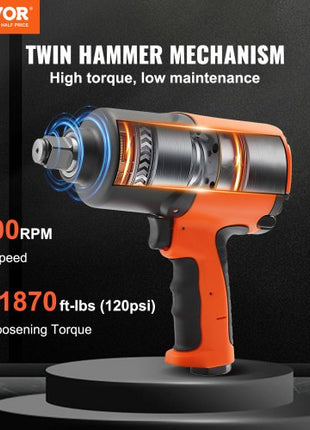 Air Impact Wrench, 3/4-Inch Drive Air Impact Gun, Up to 1870ft-lbs Nut-busting Torque, Composite Pneumatic Impact Wrench for Auto Repairs and Maintenance Heavy Duty