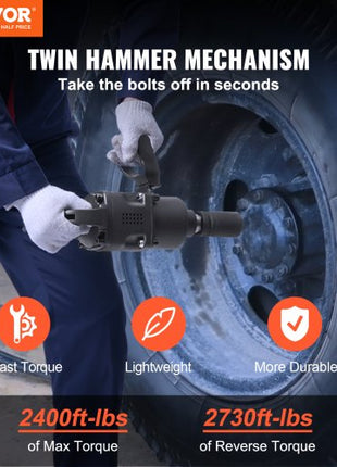 1 Inch Air Impact Wrench, Up to 2730 ft-lbs Reverse Torque Output 1" Pneumatic Impact Gun Lightweight w/ 2 Handles for Heavy Duty Repairs and Maintenance