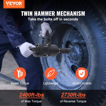1 Inch Air Impact Wrench, Up to 2730 ft-lbs Reverse Torque Output 1" Pneumatic Impact Gun Lightweight w/ 2 Handles for Heavy Duty Repairs and Maintenance