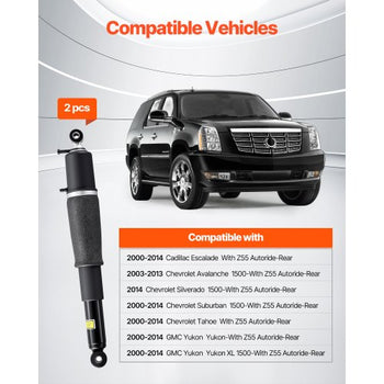 Rear Air Shock Absorber Strut, 2 PCS, Compatible with Cadillac Escalade, Chevrolet Avalanche/Silverado/Suburban/Tahoe, GMC Yukon/Yukon XL, Replacement for 25979394 25979393 25979391 25885469