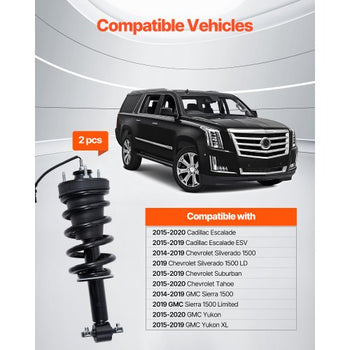 Front Air Shock Absorber Strut, 2 PCS, Compatible with Cadillac Escalade, Chevrolet Silverado/Suburban/Tahoe, GMC Sierra/Yukon, Replacement for 84176631 84061228 84977478 23312167 23464589