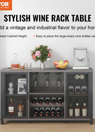 47 Inch Industrial Bar Cabinet, Wine Table for Liquor & Glasses, Sideboard Buffet Cabinet with Wine Rack, Freestanding Farmhouse Wood Coffee Bar Cabinet for Living Room, Home Bar, Kitchen