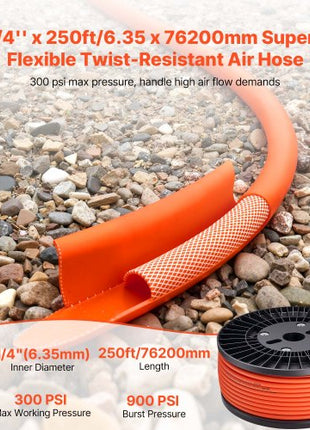 Air Hose, 1/4" x 250FT Hybrid Air Compressor Hose, 300 PSI Kink-Resistant Pneumatic Hoses with Three-Layer Construction for Auto & Home DIY Projetcs, All-Weather Flexibility (No Fittings)