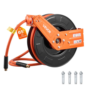 Retractable Air Hose Reel, 1/2 Inch x 65 FT Rubber Air Hose Max 300PSI, Auto Rewind Air-Compressor Hoses Reel with 5 ft Lead in, Ceiling/Wall Mount for Garage Workshops