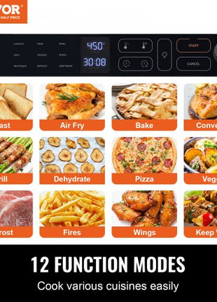 12-IN-1 Air Fryer Toaster Oven, 25L Convection Oven, 1700W Stainless Steel Toaster Ovens Countertop Combo with Grill, Pizza Pan, Gloves, 12 Slices Toast, 12-inch Pizza, Home and Commercial Use