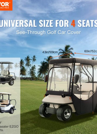 Golf Cart Enclosure, 420D Polyester Driving Enclosure with 4-Sided Transparent Windows, 4 Passenger Club Car Covers for 2+2 Passenger Golf Carts, Sunproof and Dustproof Outdoor Cart Cover