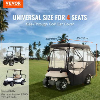 Golf Cart Enclosure, 420D Polyester Driving Enclosure with 4-Sided Transparent Windows, 4 Passenger Club Car Covers for 2+2 Passenger Golf Carts, Sunproof and Dustproof Outdoor Cart Cover