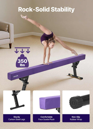 Adjustable Balane Beam for Kids, 8FT Gymnastics Beam, High and Low Floor Beams of 5 Adjustable Heights for All Gymnastic Levels, Professional Gymnastic Equipment for Home and Gym Center, Purple