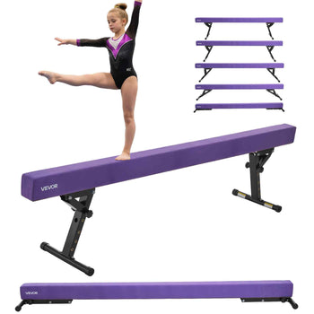 Adjustable Balane Beam for Kids, 8FT Gymnastics Beam, High and Low Floor Beams of 5 Adjustable Heights for All Gymnastic Levels, Professional Gymnastic Equipment for Home and Gym Center, Purple