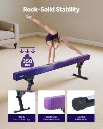 Adjustable Balane Beam for Kids, 8FT Gymnastics Beam, High and Low Floor Beams of 5 Adjustable Heights for All Gymnastic Levels, Professional Gymnastic Equipment for Home and Gym Center, Galaxy