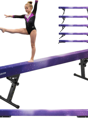 Adjustable Balane Beam for Kids, 8FT Gymnastics Beam, High and Low Floor Beams of 5 Adjustable Heights for All Gymnastic Levels, Professional Gymnastic Equipment for Home and Gym Center, Galaxy