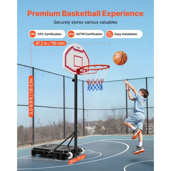 Portable Basketball Stand, 5.2 to 6.9 ft Height Adjustment Basketball Hoop & Goal, Kids Adjustable Basketballs Hoop with Nylon Net & Rolling Wheels, Portable Backboard Set for Patios, Poolside