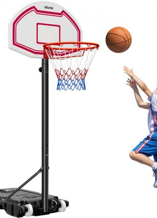 Portable Basketball Stand, 5.2 to 6.9 ft Height Adjustment Basketball Hoop & Goal, Kids Adjustable Basketballs Hoop with Nylon Net & Rolling Wheels, Portable Backboard Set for Patios, Poolside