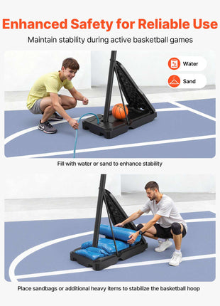 Portable Basketball Stand, 8.04 to 10 ft Height Adjustment Basketball Hoop & Goal, Basketballs Hoop Outdoor with 44 inch PC Backboard for Kids, Adults in Schools, Parks, Indoor & Outdoor Use