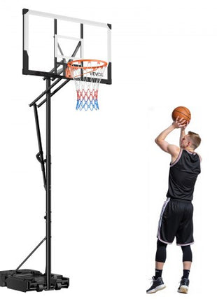 Portable Basketball Stand, 5.25 to 10 ft Height Adjustment Basketball Hoop & Goal, Portable Basketballs Hoop with 48 inch PC Backboard & Wheels for Kids, Teens, Adults in Driveways, Pools