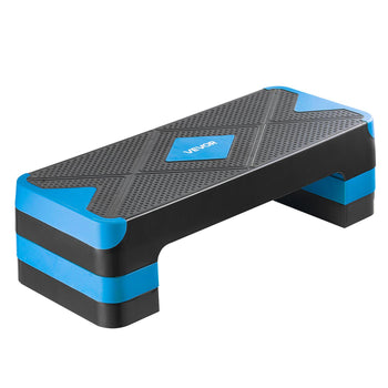Aerobic Exercise Step Platform, 28-Inch Workout Aerobic Stepper, Height Adjustable Fitness Training Step Deck Trainer with 4 Risers, Non-Slip Surface Bench for Home Gym Cardio Strength, Blue
