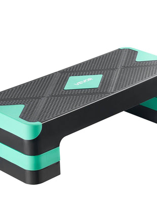Aerobic Exercise Step Platform, 28-Inch Workout Aerobic Stepper, Height Adjustable Fitness Training Step Deck Trainer with 4 Risers, Non-Slip Surface Bench for Home Gym Cardio Strength, Green