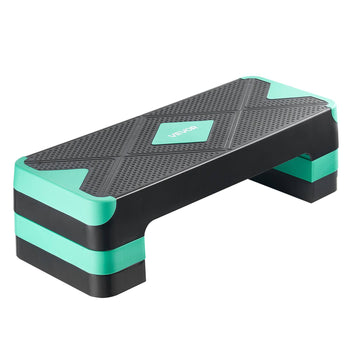 Aerobic Exercise Step Platform, 28-Inch Workout Aerobic Stepper, Height Adjustable Fitness Training Step Deck Trainer with 4 Risers, Non-Slip Surface Bench for Home Gym Cardio Strength, Green