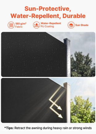 Retractable Side Awning, 71" x 118" Patio Retractable Side Screen with 180 g/m² Polyester Fabric, Waterproof Sunshade Outdoor Privacy Screen Room Divider for Garden, Balcony, Pools, Deck, Black