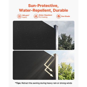 Retractable Side Awning, 71" x 118" Patio Retractable Side Screen with 180 g/m² Polyester Fabric, Waterproof Sunshade Outdoor Privacy Screen Room Divider for Garden, Balcony, Pools, Deck, Black