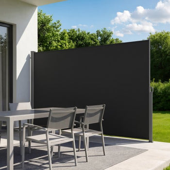Retractable Side Awning, 71" x 118" Patio Retractable Side Screen with 180 g/m² Polyester Fabric, Waterproof Sunshade Outdoor Privacy Screen Room Divider for Garden, Balcony, Pools, Deck, Black