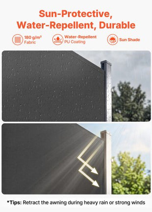Retractable Side Awning, 71" x 118" Patio Retractable Side Screen with 180 g/m² Polyester Fabric, Waterproof Sunshade Outdoor Privacy Screen Room Divider for Garden, Balcony, Pools, Deck, Gray