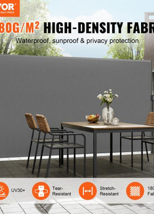 Retractable Side Awning, 71''x 138'' Outdoor Privacy Screen, 180g Polyester Water-proof Retractable Patio Screen, UV 30+ Room Divider Wind Screen for Patio, Backyard, Balcony, Gray