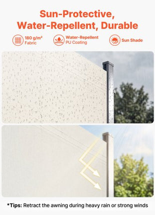 Retractable Side Awning, 71" x 236" Patio Retractable Side Screen with 180 g/m² Polyester Fabric, Waterproof Sunshade Outdoor Privacy Screen Room Divider for Garden, Balcony, Pools, Deck, Beige