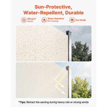 Retractable Side Awning, 71" x 236" Patio Retractable Side Screen with 180 g/m² Polyester Fabric, Waterproof Sunshade Outdoor Privacy Screen Room Divider for Garden, Balcony, Pools, Deck, Beige