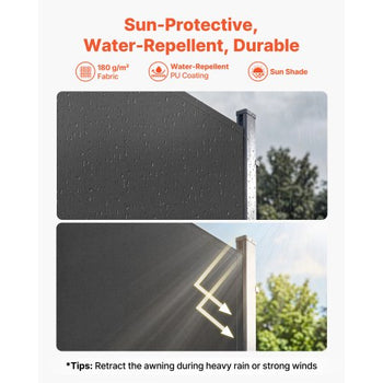 Retractable Side Awning, 71" x 236" Patio Retractable Side Screen with 180 g/m² Polyester Fabric, Waterproof Sunshade Outdoor Privacy Screen Room Divider for Garden, Balcony, Pools, Deck, Gray