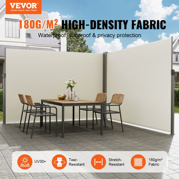 Retractable Side Awning, 79''x 236'' Outdoor Privacy Screen, 180g Polyester Water-proof Retractable Patio Screen, UV 30+ Room Divider Wind Screen for Patio, Backyard, Balcony, Beige