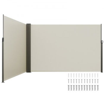 Retractable Side Awning, 79''x 236'' Outdoor Privacy Screen, 180g Polyester Water-proof Retractable Patio Screen, UV 30+ Room Divider Wind Screen for Patio, Backyard, Balcony, Beige