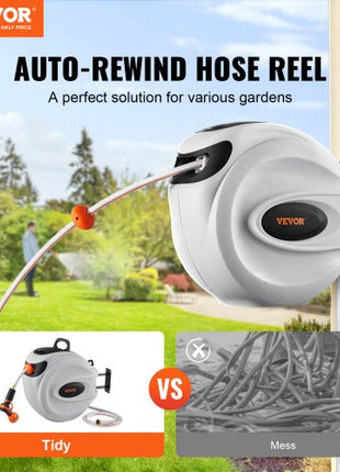 Retractable Hose Reel, 100 ft x 1/2 inch, 180° Swivel Bracket Wall-Mounted, Garden Water Hose Reel with 9-Pattern Nozzle, Automatic Rewind, Lock at Any Length, and Slow Return System