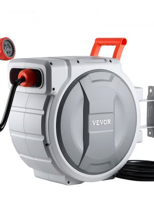 Retractable Garden Hose Reel, 1/2 in x 100 ft, Wall Mounted Hose Reel with 9-Function Sprayer Nozzle and 180° Swivel Bracket, Any Length Lock, Automatic Slow Rewind System, for Garden Watering