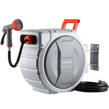 Retractable Garden Hose Reel, 1/2 in x 100 ft, Wall Mounted Hose Reel with 9-Function Sprayer Nozzle and 180° Swivel Bracket, Any Length Lock, Automatic Slow Rewind System, for Garden Watering