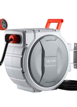 Retractable Garden Hose Reel, 1/2 in x 100 ft, Wall Mounted Hose Reel with 9-Function Sprayer Nozzle and 180° Swivel Bracket, Any Length Lock, Automatic Slow Rewind System, for Garden Watering