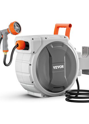 Retractable Garden Hose Reel, 1/2 Inch x 65 ft Wall Mounted Hose Reel, Heavy Duty Garden Hose Reel with 9 Patterns Nozzle, Any Length Lock, Upgraded Slow Return System and 180°Swivel Bracket