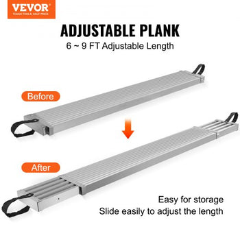 Telescoping Aluminum Work Plank, 6-9 Feet 500lbs Capacity, 12.5 inch Width Aluminum Scaffold Plank,Extension Staging Plank with Skid-Proof Platform Scaffold Ladder Accessory