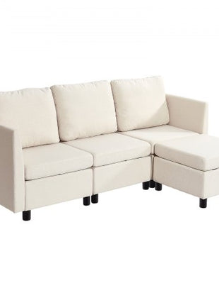 Modular Sectional Sofa, 3-Seater Modular Sofa with Hidden Storage, Cloud Sectional Couch with Ottoman & High Rebound Sponge, Solid Wood Frame Upholstered Couch for Living Room, Bedroom, Beige